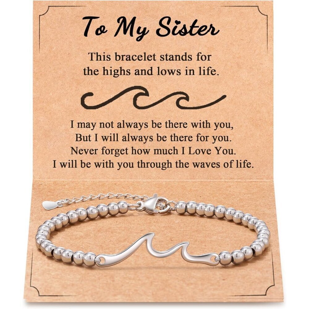 Sister Gifts Stainless Steel Wave Bracelet for Women Birthday Christmas
